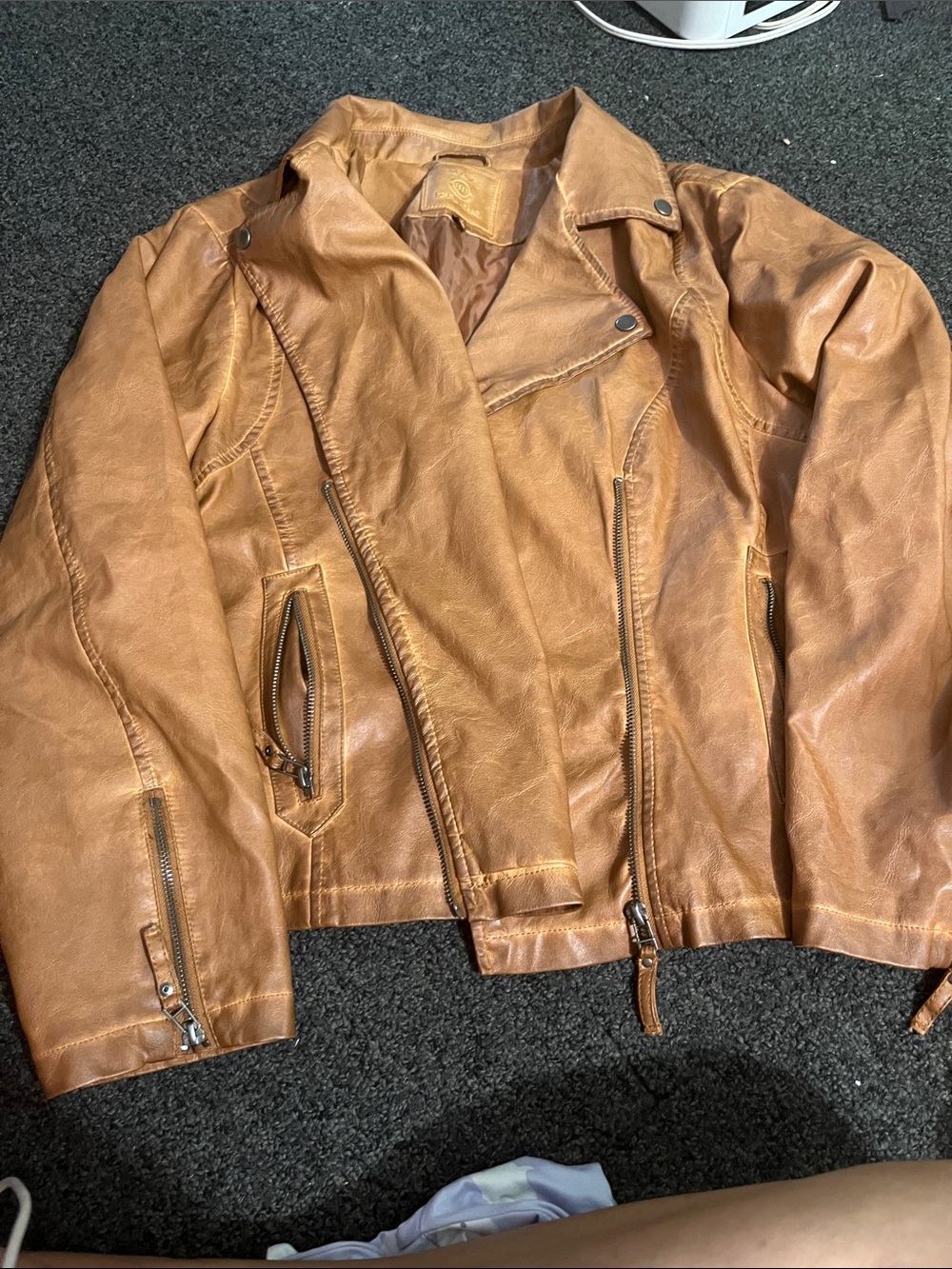 Max Studio Tan Bomber-Style Faux Leather Jacket